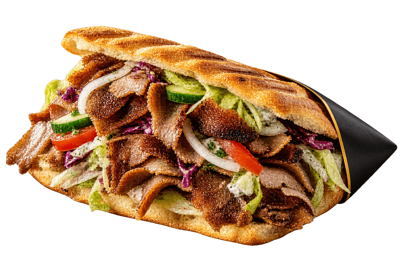 Klassischer Berliner Döner mit krossem Spießfleisch und frischem Salat