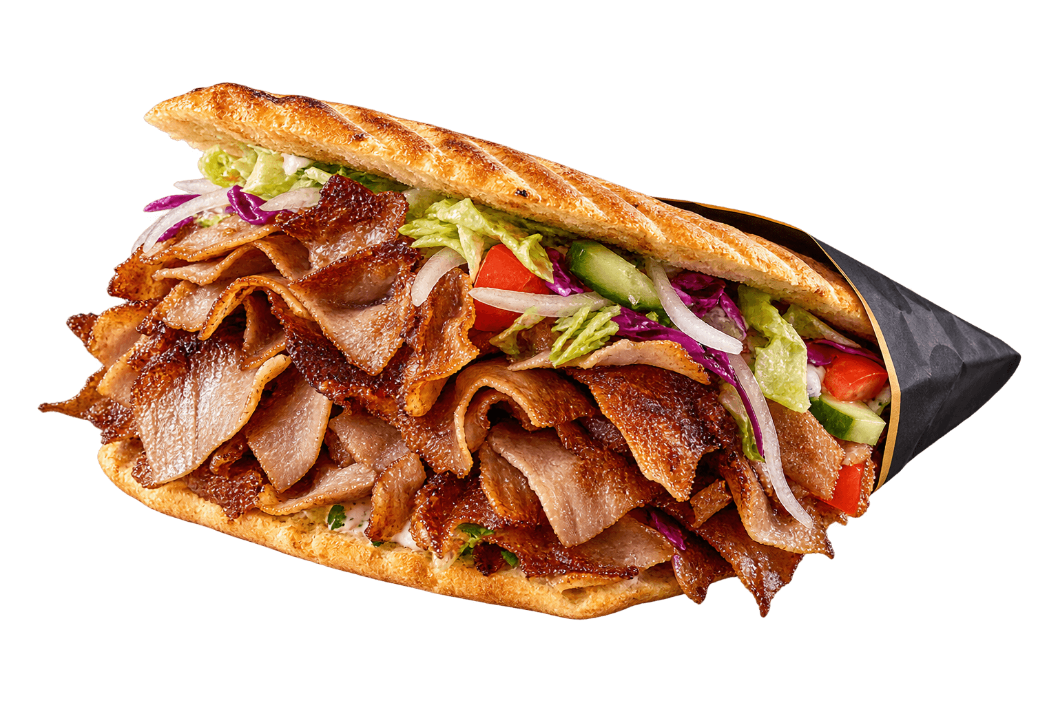 Saftiger Berliner Döner mit krossem Spießfleisch im gerösteten Fladenbrot
